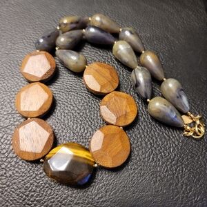 Bonnie J Custom, Rich Earthy Geometric Necklace With Tiger's Eye Pendant